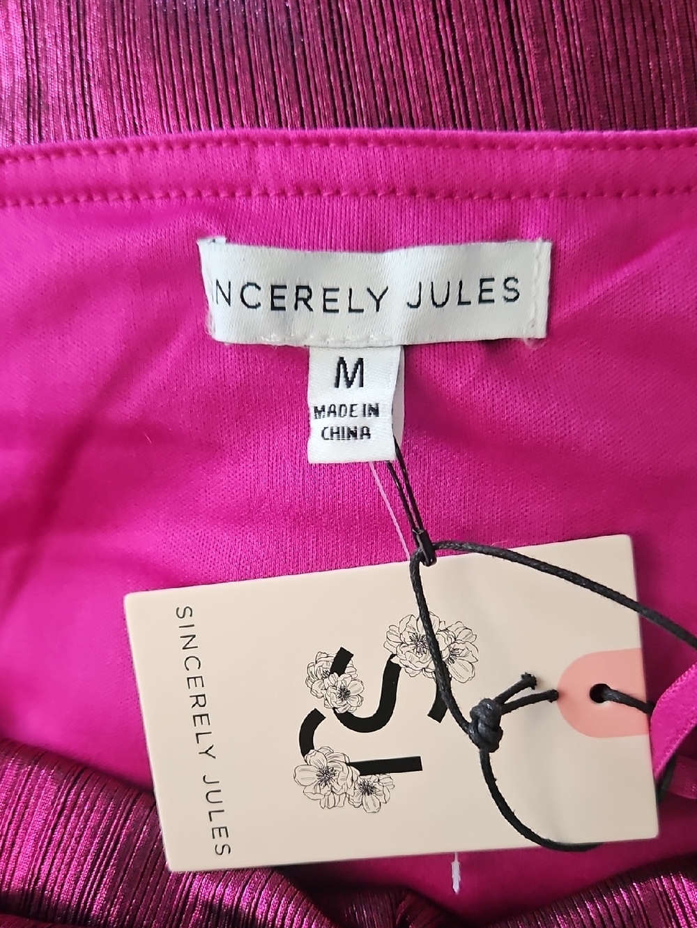 Sincerely Jules Hot Pink Magenta Drape Frint Shimmer Dress Size Medium NWT - Picture 3 of 4